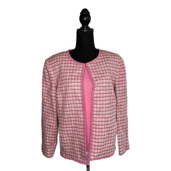 Sag Harbor Pink Tweed Jacket with Pink Blouse, Size 14p, PL, Pre-owned - Picture 1 of 6